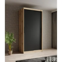 Meubella - Kledingkast Luxor - Zwart - Eiken - 100 cm Sale