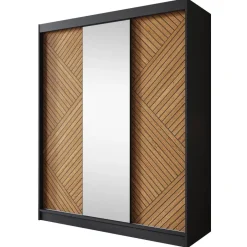 Meubella - Kledingkast Macerata - Zwart - 180 cm - Met spiegel Discount