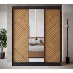 Meubella - Kledingkast Macerata - Zwart - 180 cm - Met spiegel Discount