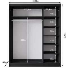 Meubella - Kledingkast Macerata - Zwart - 180 cm - Met spiegel Discount