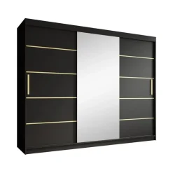 Meubella - Kledingkast Malavi 2 - Zwart - 250 cm - Met spiegel Sale