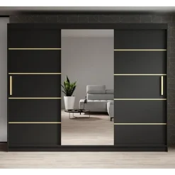 Meubella - Kledingkast Malavi 2 - Zwart - 250 cm - Met spiegel Sale