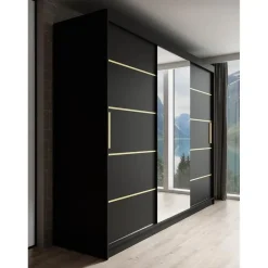 Meubella - Kledingkast Malavi 2 - Zwart - 250 cm - Met spiegel Sale