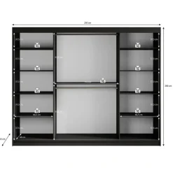 Meubella - Kledingkast Malavi 2 - Zwart - 250 cm - Met spiegel Sale