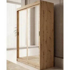 Meubella - Kledingkast Mammock 2 - Eiken - 150 cm - Met spiegel Best