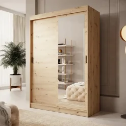 Meubella - Kledingkast Mammock 1 - Eiken - 150 cm - Met spiegel Discount