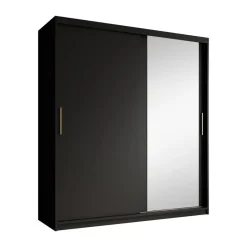 Meubella - Kledingkast Mandalin - Zwart - 180 cm - Met spiegel Outlet