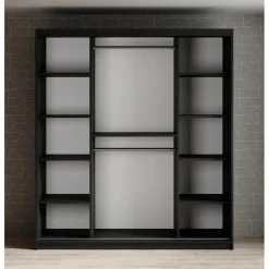 Meubella - Kledingkast Mandalin - Zwart - 180 cm - Met spiegel Outlet