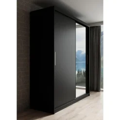 Meubella - Kledingkast Mandalin - Zwart - 180 cm - Met spiegel Outlet