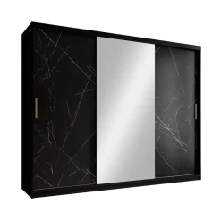 Meubella - Kledingkast Marmer 2 - Zwart - 250 cm - Met spiegel Sale
