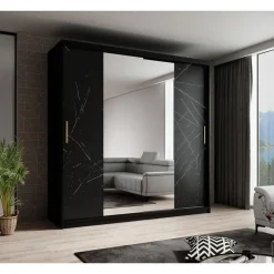 Meubella - Kledingkast Marmer 2 - Zwart - 200 cm - Met spiegel Hot