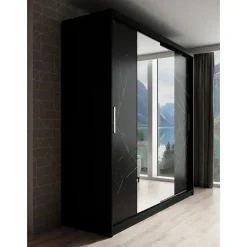 Meubella - Kledingkast Marmer 2 - Zwart - 200 cm - Met spiegel Hot