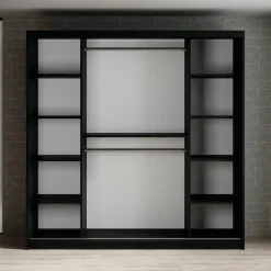 Meubella - Kledingkast Marmer 2 - Zwart - 200 cm - Met spiegel Hot