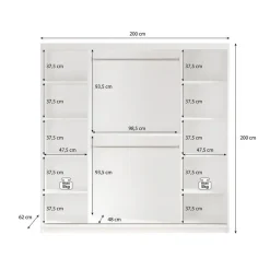 Meubella - Kledingkast Marmer 2 - Zwart - 200 cm - Met spiegel Hot