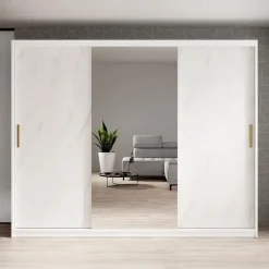 Meubella - Kledingkast Marmer 2 - Wit - 250 cm - Met spiegel Discount