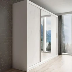 Meubella - Kledingkast Marmer 2 - Wit - 250 cm - Met spiegel Discount