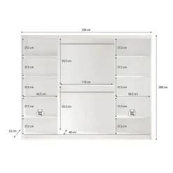 Meubella - Kledingkast Marmer 2 - Wit - 250 cm - Met spiegel Discount