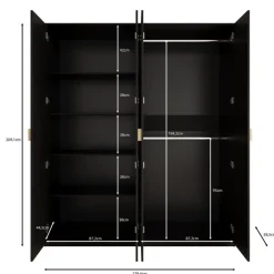 Meubella - Kledingkast Monor - Zwart eiken - 180 cm Outlet