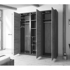 Meubella - Kledingkast Monaco - Eiken - Grijs - 166 cm Online