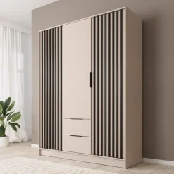 Meubella - Kledingkast Nairobi - Beige - Zwart - 155 cm Discount