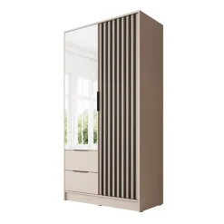 Meubella - Kledingkast Nairobi - Beige - Zwart - 105 cm - met spiegel Outlet