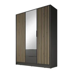 Meubella - Kledingkast Nairobi - Antraciet - Eiken - 155 cm - Met spiegel Sale