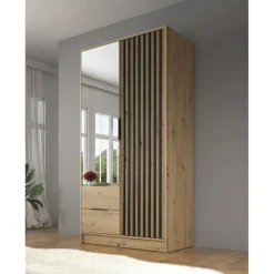 Meubella - Kledingkast Nairobi - Eiken - Zwart - 105 cm - Met spiegel