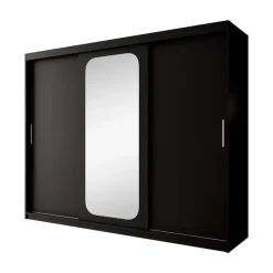 Meubella - Kledingkast Pete - Zwart - 250 cm - Met spiegel New