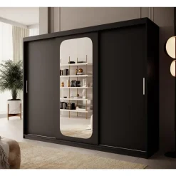 Meubella - Kledingkast Pete - Zwart - 250 cm - Met spiegel New