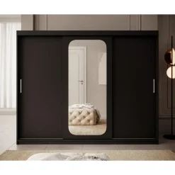 Meubella - Kledingkast Pete - Zwart - 250 cm - Met spiegel New