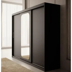 Meubella - Kledingkast Pete - Zwart - 250 cm - Met spiegel New