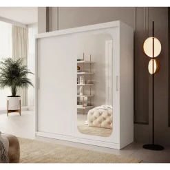 Meubella - Kledingkast Pete - Wit - 180 cm - Met spiegel Clearance