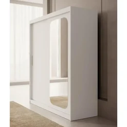 Meubella - Kledingkast Pete - Wit - 180 cm - Met spiegel Clearance