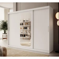 Meubella - Kledingkast Pete - Wit - 250 cm - Met spiegel Hot