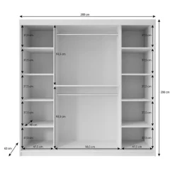 Meubella - Kledingkast Pete - Zwart - 200 cm - Met spiegel Online