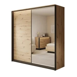 Meubella - Kledingkast Quarry - Eiken - 220 cm - Met spiegel Clearance