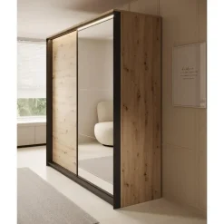 Meubella - Kledingkast Quarry - Eiken - 220 cm - Met spiegel Clearance