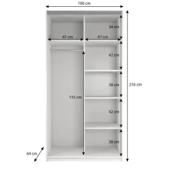 Meubella - Kledingkast Rocky - Wit - 100 cm - Met spiegel Sale