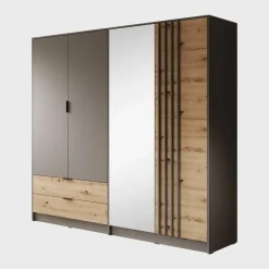 Meubella - Kledingkast Roma - Grijs - Eiken - 221 cm - Met spiegel Sale