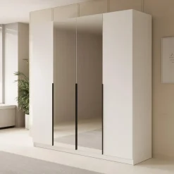 Meubella - Kledingkast Sabre - Wit - 200 cm - Met spiegel Discount