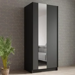 Meubella - Kledingkast Salta - Zwart - 80 cm - Met spiegel Sale