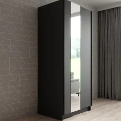 Meubella - Kledingkast Salta - Zwart - 80 cm - Met spiegel Sale