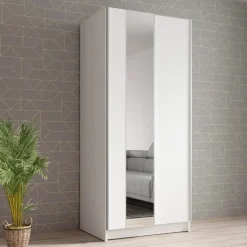 Meubella - Kledingkast Salta - Wit - 80 cm - Met spiegel New