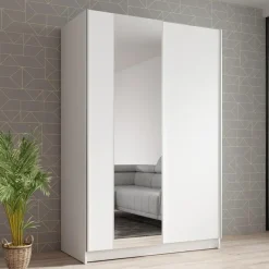 Meubella - Kledingkast Salta - Wit - 120 cm - Met spiegel Clearance