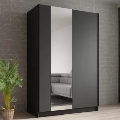 Meubella - Kledingkast Salta - Zwart - 120 cm - Met spiegel Best