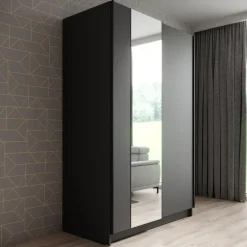 Meubella - Kledingkast Salta - Zwart - 120 cm - Met spiegel Best