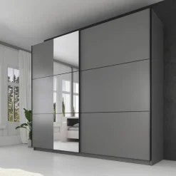 Meubella - Kledingkast Samantha - Grijs - 236 cm - Met spiegel Online