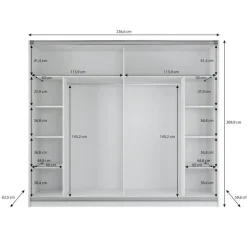 Meubella - Kledingkast Samantha - Grijs - 236 cm - Met spiegel Online