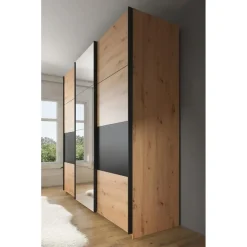 Meubella - Kledingkast Saturn - Eiken - Zwart - 263 cm - Met spiegel Hot