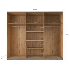 Meubella - Kledingkast Saturn - Eiken - Zwart - 263 cm - Met spiegel Hot